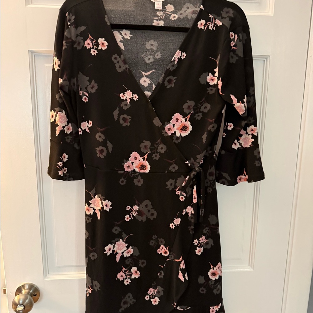Candie's Black Dress with Soft Pink Floral Print